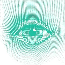 A detailed digital illustration of an eye with a concentric circle pattern, symbolizing vision, insight, and clarity, set against a light background.