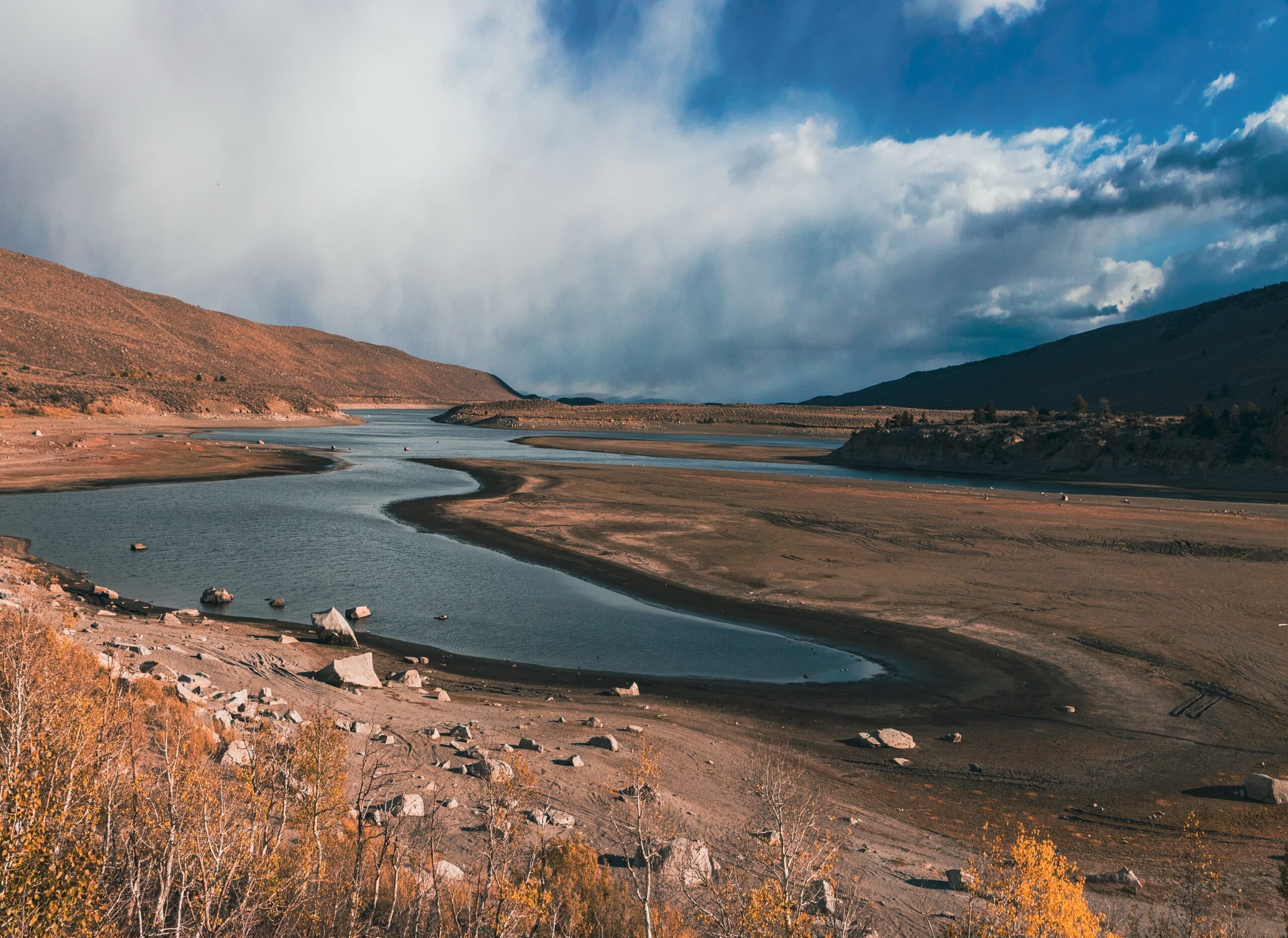 drying lake and mountain scape